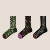 Conjunto de 3 Pares de Meias a Meio da Panturrilha em Algodão de Fibra Longa com Relevo Floral