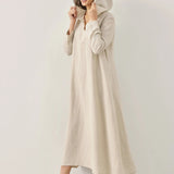 Vestido Maxi Pullover com Capuz em Linho 100% REBECCA