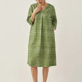 Vestido LIRA Midi com Decote em V e Bolinhas, 100% Linho
