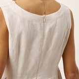 Vestido Maxi Sem Mangas de Linho 100% com Gola Redonda e Cintura Franzida SELENE