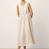 Vestido Maxi Sem Mangas de Linho 100% com Gola Redonda e Cintura Franzida SELENE