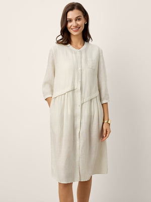Vestido Midi Plissado Assimétrico Frontal Deconstructed em Linho-Liocel EULALIE