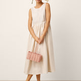Vestido Maxi Sem Mangas de Linho 100% com Gola Redonda e Cintura Franzida SELENE