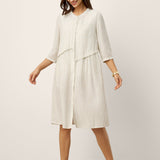 Vestido Midi Plissado Assimétrico Frontal Deconstructed em Linho-Liocel EULALIE