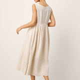 Vestido Maxi Sem Mangas de Linho 100% com Gola Redonda e Cintura Franzida SELENE