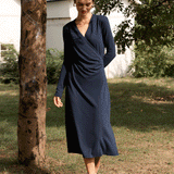 Vestido midi transpassado decote em V elástico MARNIE